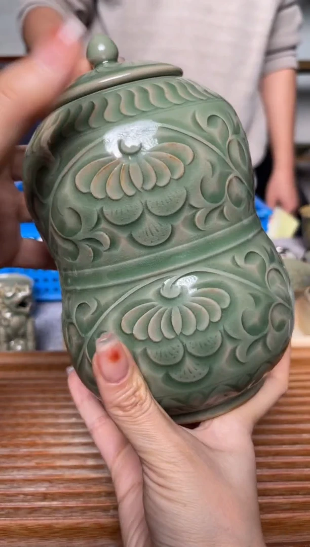 【闪购商品】其他342纯手工秘色葫芦茶叶罐