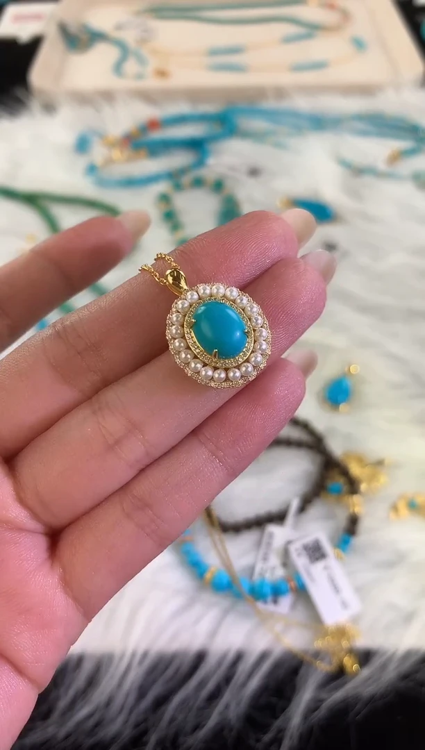 银S925镶嵌绿松石套链A304|980