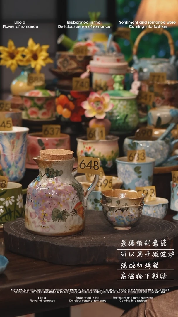 陶瓷一套景德镇高温釉下彩绘设计师款式