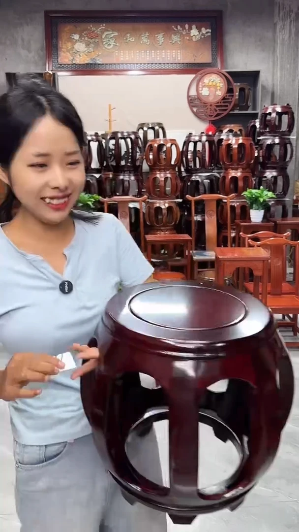 花梨木类家具（微瑕）酸枝色小号鼓凳单个（8号）