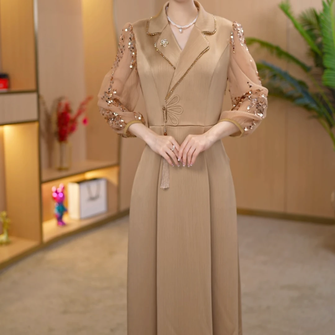 【宸紫女装】2550春季穿搭连衣裙女新款精致女人收腰中长款裙子