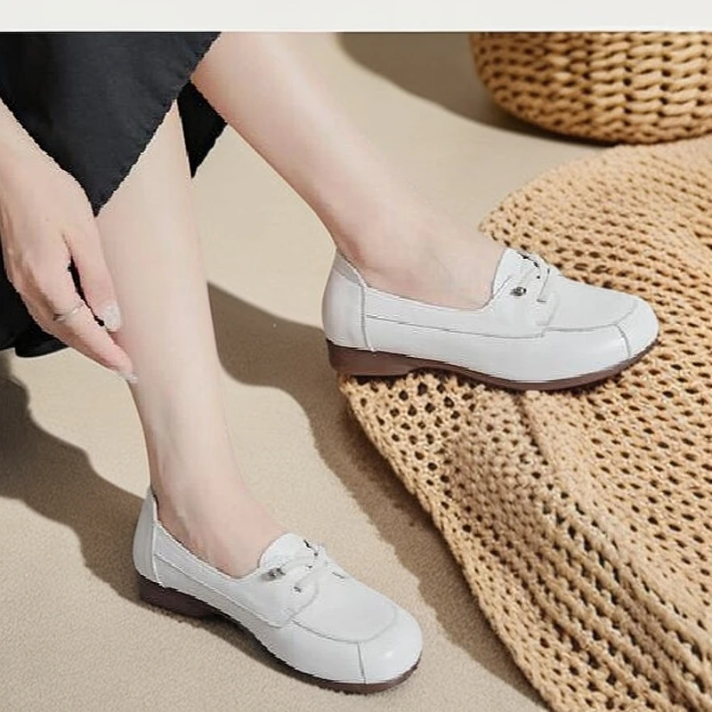 休闲女单鞋春季软底透气时尚百搭鞋子真皮女鞋