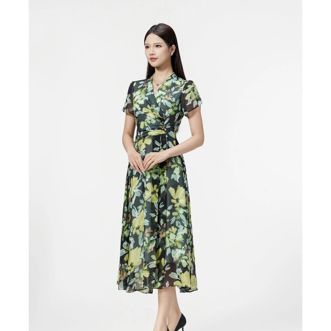 SUSSI/25夏【茶歇裙系列】交插泡泡穿搭出游短袖X型茶歇裙连衣裙