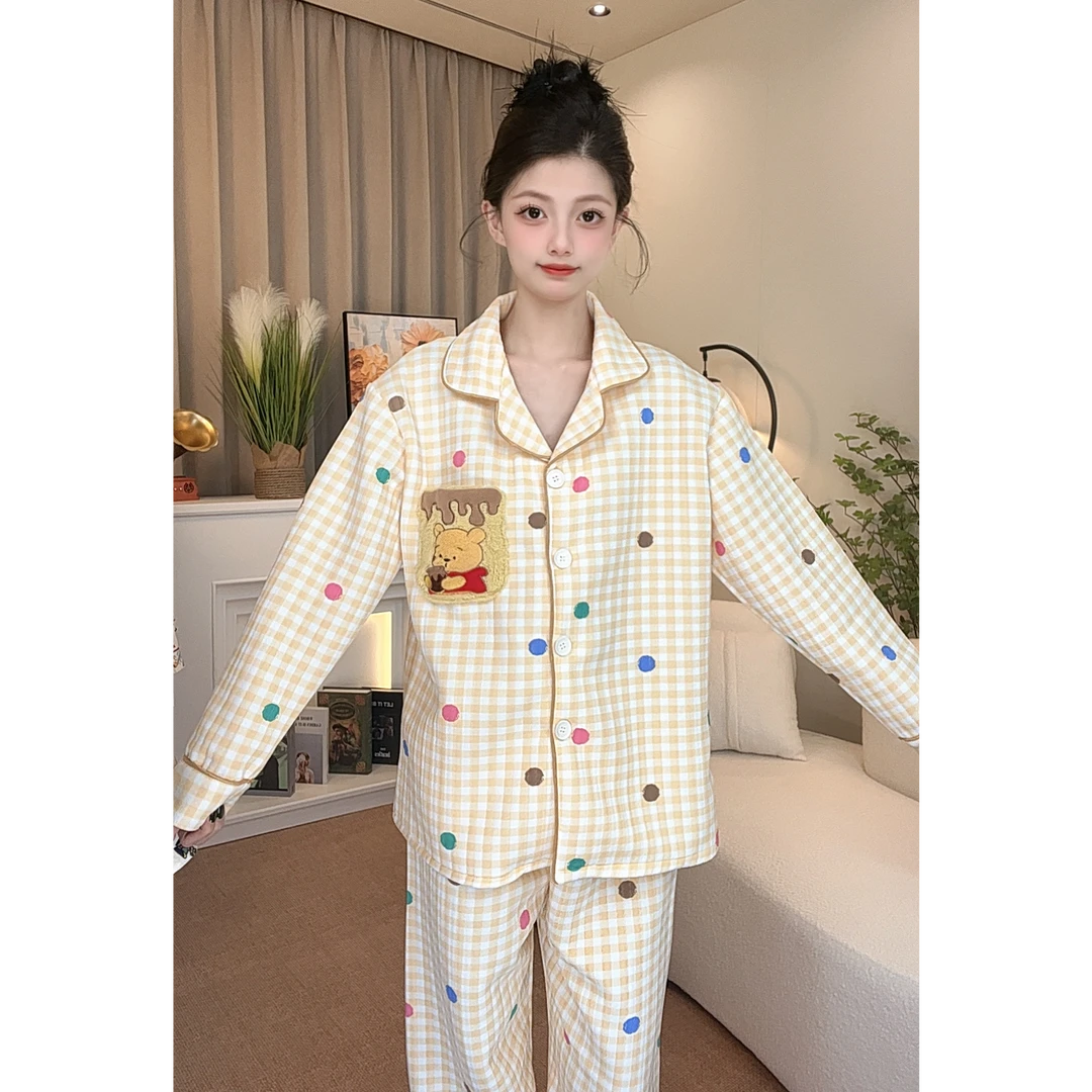 【黄格维尼熊】夹层空气棉新款睡衣女保暖可外穿可爱学生秋冬家居服