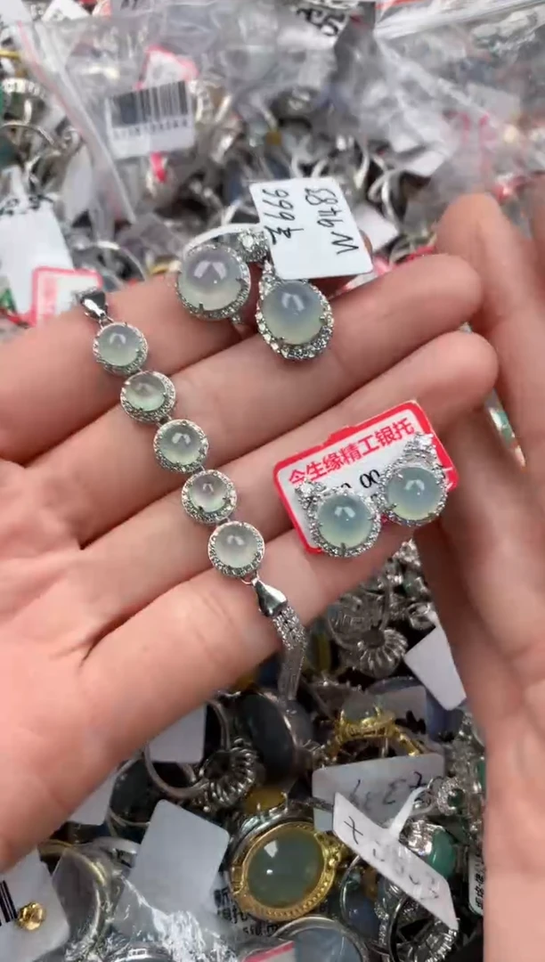 银S925镶嵌戒指翡翠999   9