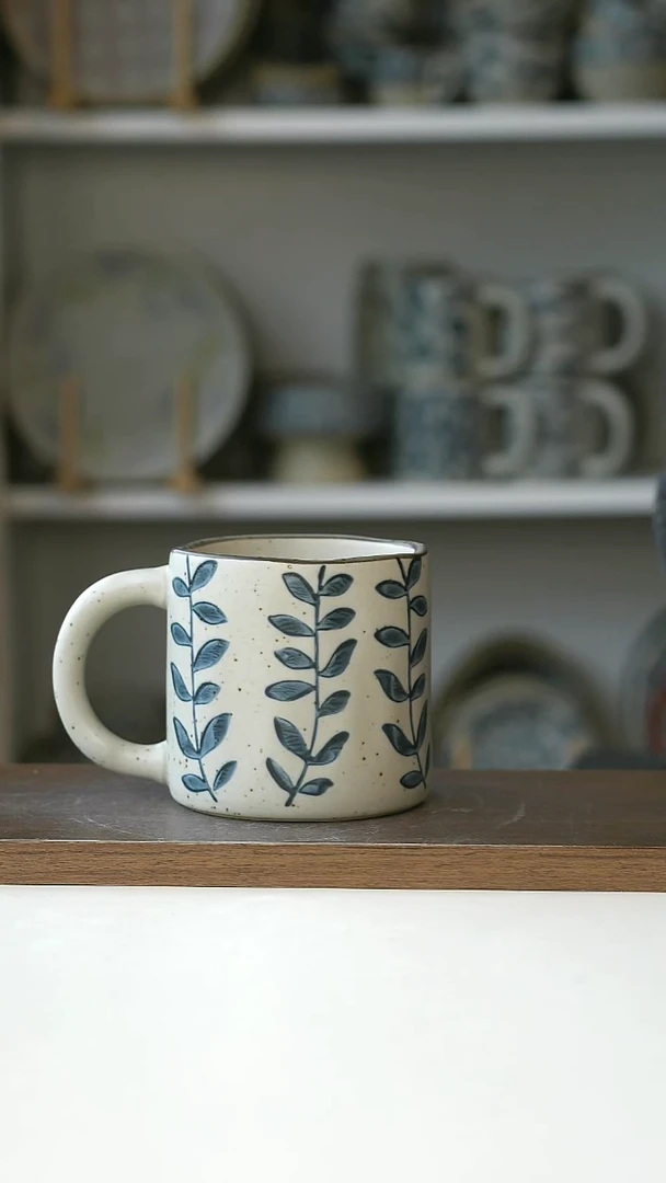 陶粗陶手绘藤蔓马克杯420ml@4-2@