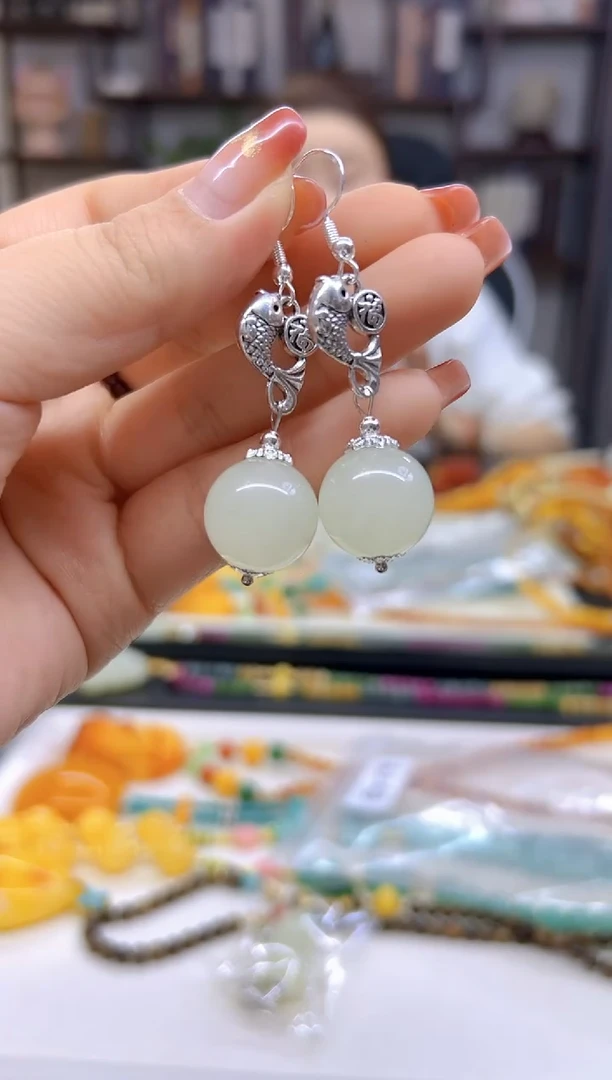 【闪购商品】和田玉（白玉）耳饰银S925镶嵌E759