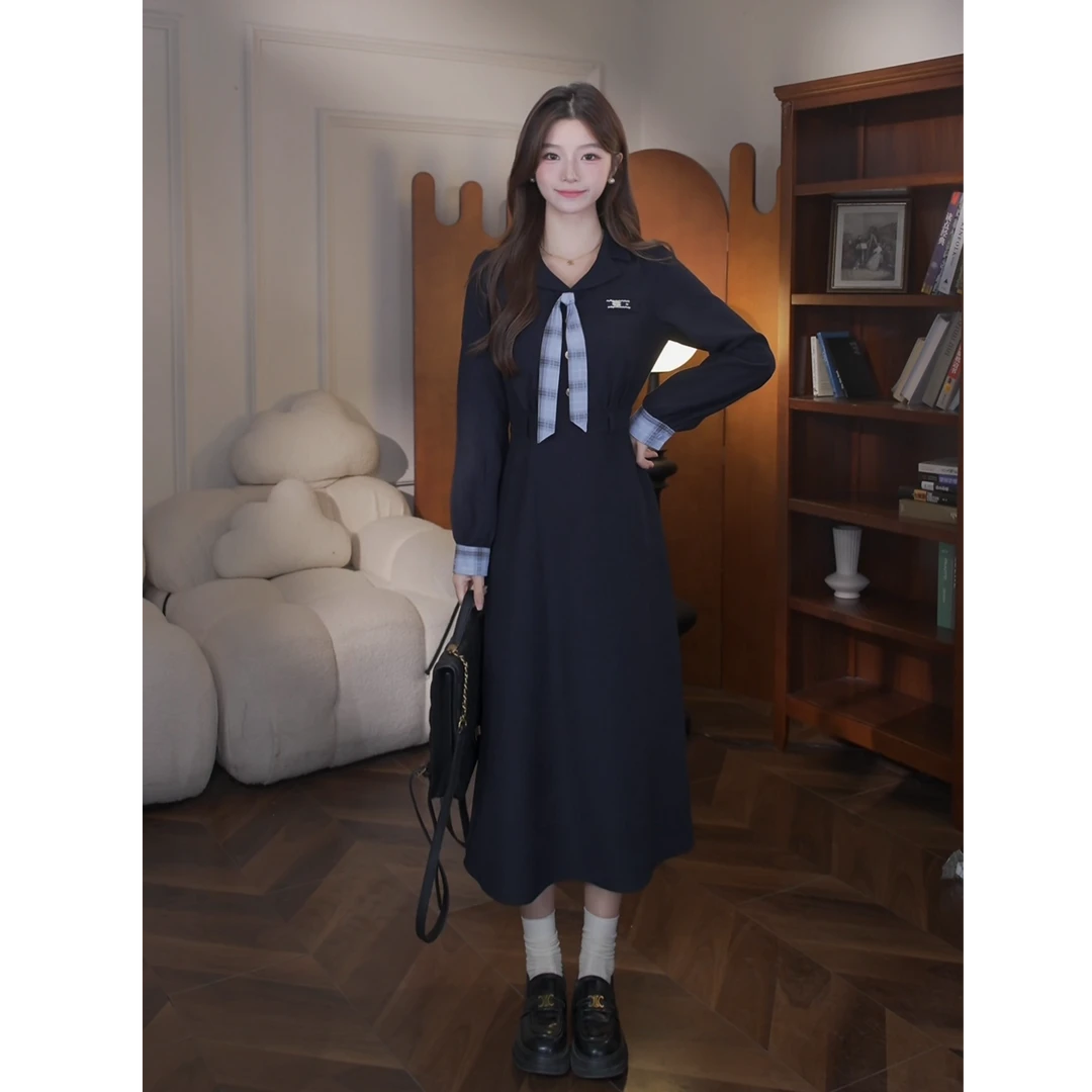鹿向南【记忆之匣】秋季新款韩系减龄气质慵懒假两件套装连衣裙女