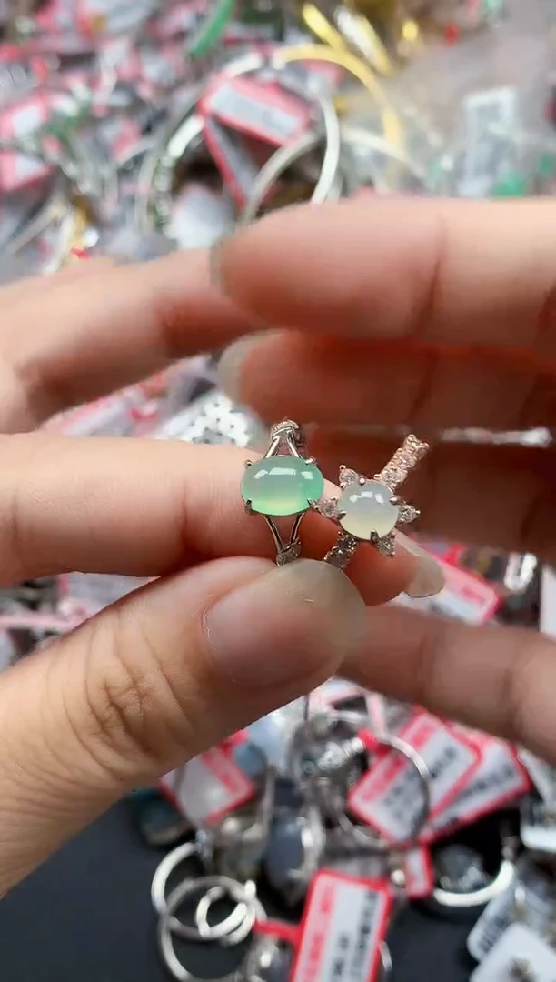 银S925镶嵌戒指翡翠天然A货缅甸翡翠