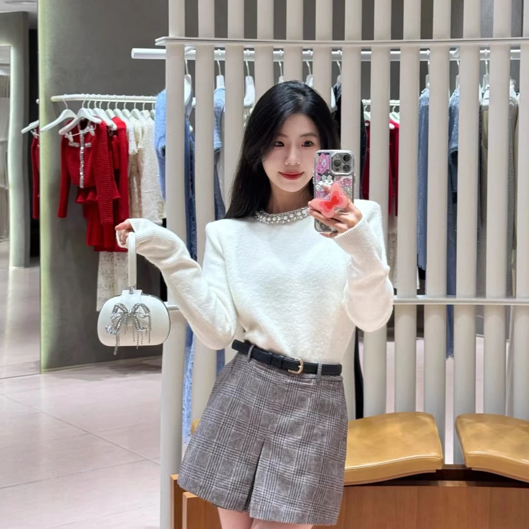 【集合链接】25早春新款针织圆领重工串珠甜美百搭长袖毛衫上衣