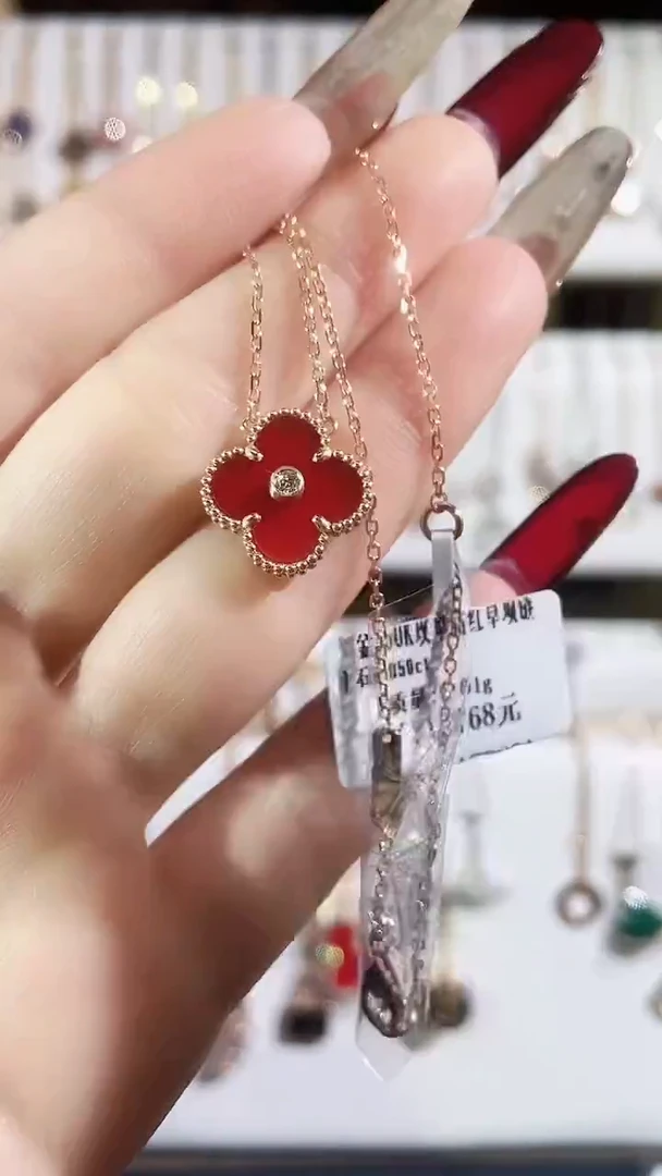 【闪购商品】钻石套链18K金镶嵌钻石K玫单钻红草