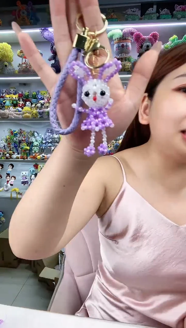 玻璃0428卡4水晶裙子兔+皮扣-紫色