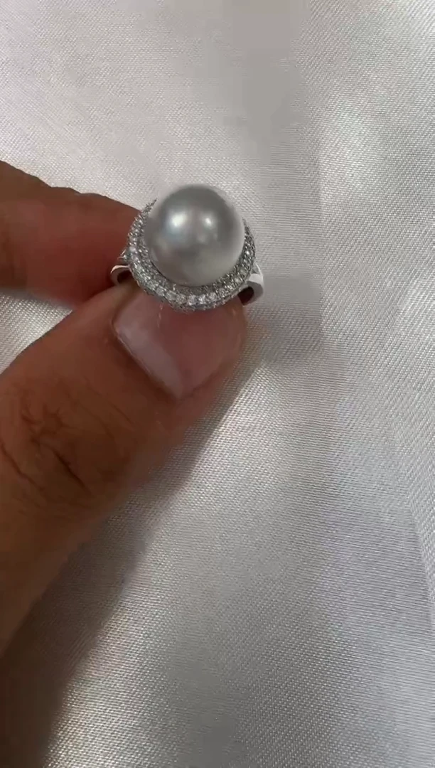 银S925镶嵌戒指海水珍珠戒指