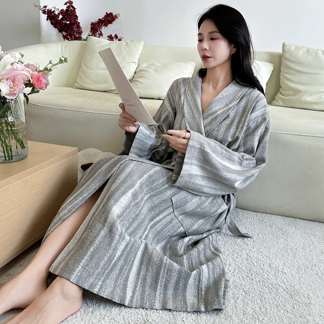 胖mm大码高级感睡袍女春秋长袖孕妇系带待产睡衣裙200斤纯棉浴袍