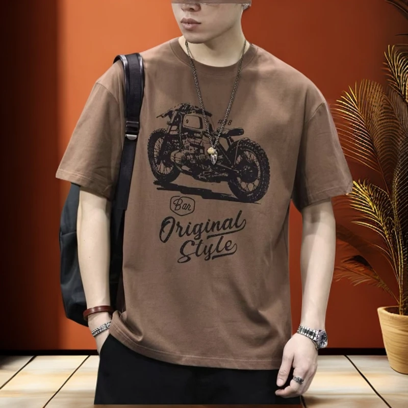 美式复古休闲新款短袖t恤男纯棉圆领潮牌高级感男装轻奢痞帅上衣