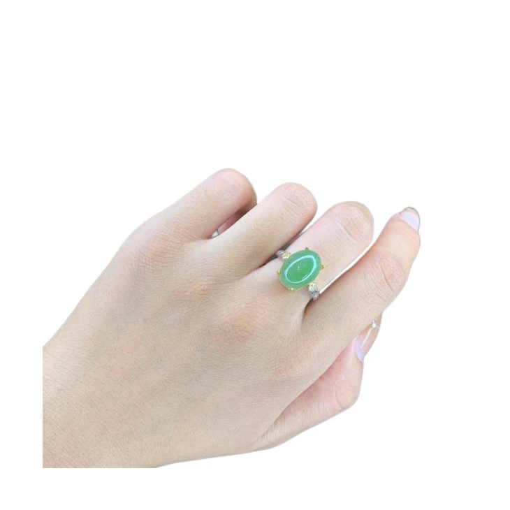 铖钰和田玉碧玉双菱绿戒2号s925银活口正品严选苹果绿油润
