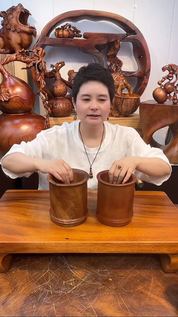 木香樟竹节手工笔筒