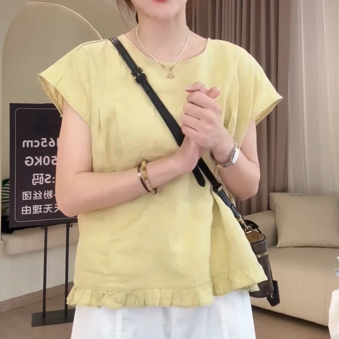 【许愿池】2025夏季新款韩系T俏皮木耳边拼接气质衬衫女LK2503320