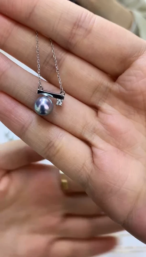 银S925镶嵌DA海水珍珠GD173 灰珠套链7-8MM