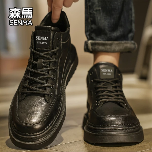 森马靴子冬季高级感厚底工装马丁靴男款防水防滑百搭男士高帮皮鞋