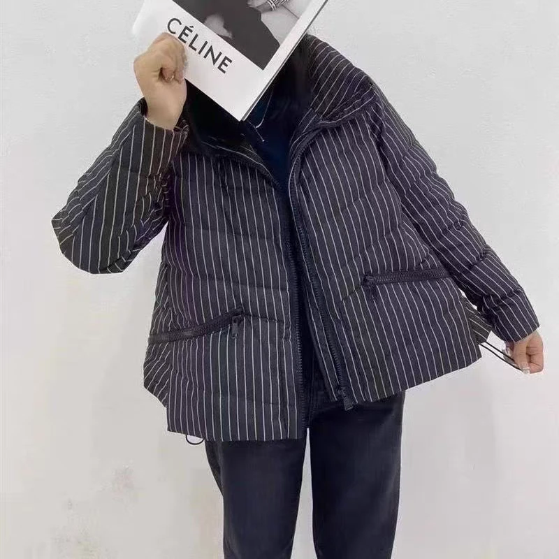 品牌正品 新 冬季 拉链款条纹羽绒服