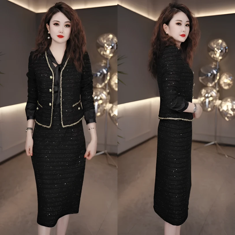 新品上新外套+连衣裙2025秋季时尚优雅显瘦气质轻奢两件套连衣裙