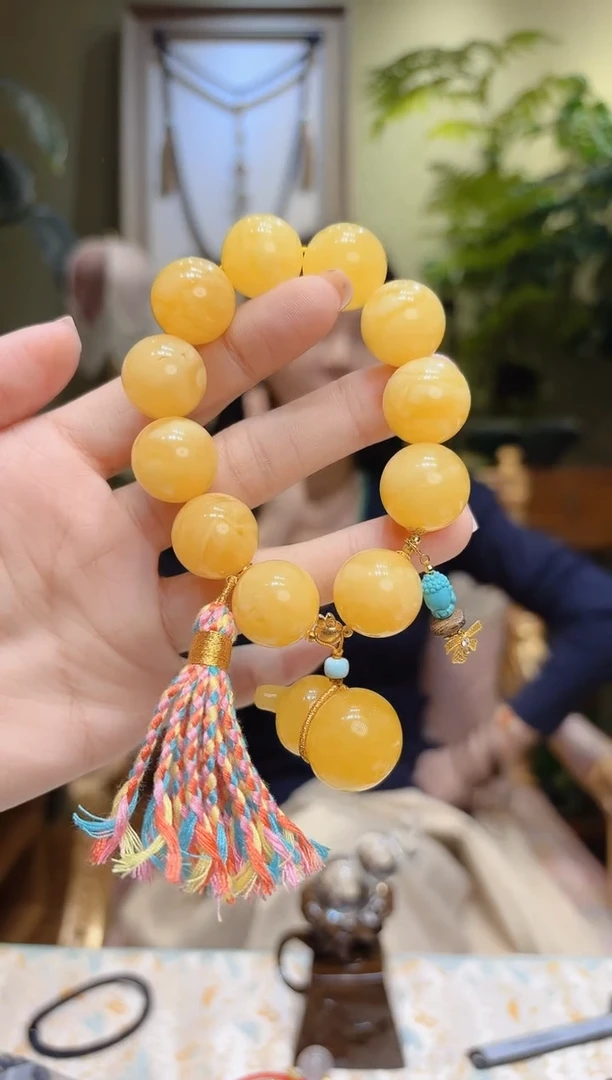 【闪购商品】蜜蜡裸石18K金镶嵌蜜蜡葫芦蜜蜡手串