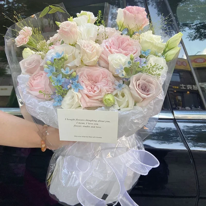 春水梨花-粉玫瑰6朵混搭花束奶油风鲜花小时达花店送花上门送女友生日鲜花女士送闺蜜Q195