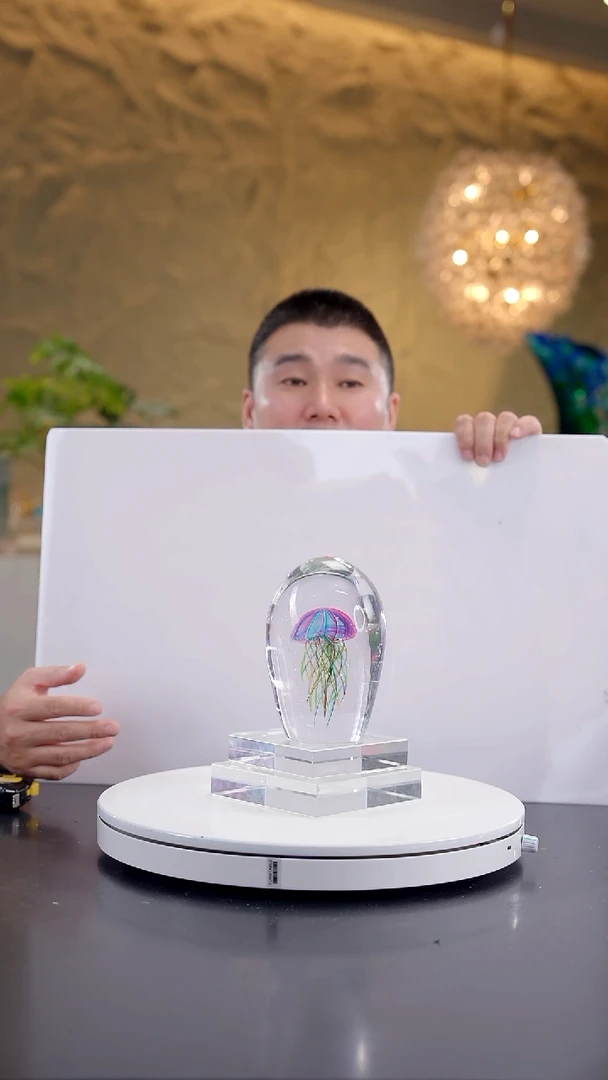 摆件灿*金红色水母摆件+底座42号