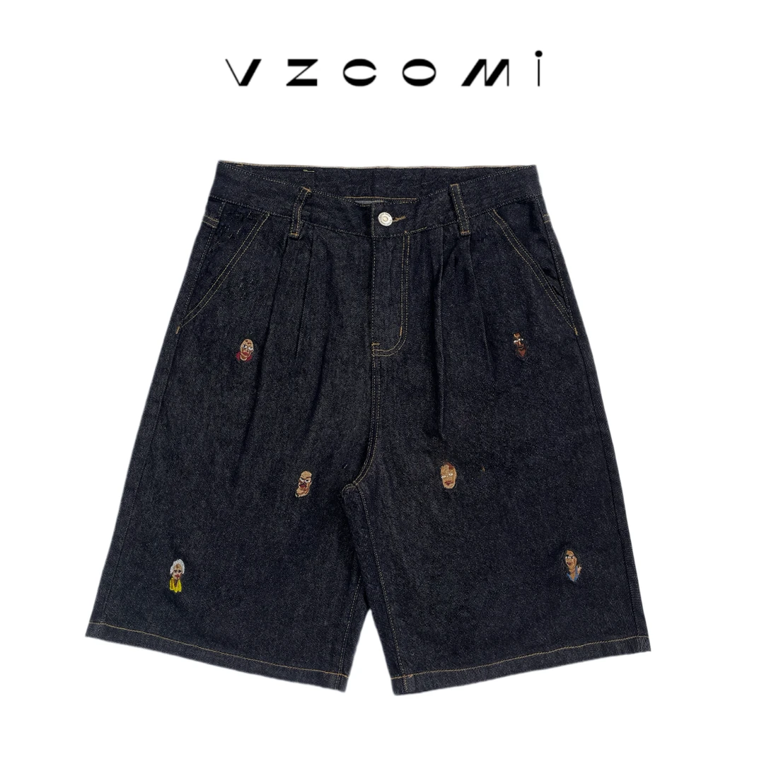 高端巴黎风美式原牛解构拼接刺绣潮牌短裤休闲宽松外穿五分裤子