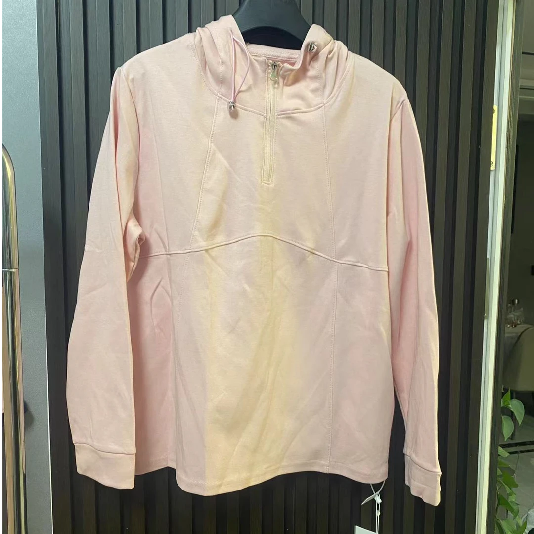 新款大码连帽纯色半拉链T恤时尚百搭显瘦