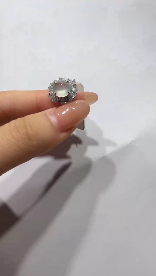 银S925镶嵌戒指翡翠通体925银镶缅甸A货翡翠戒指