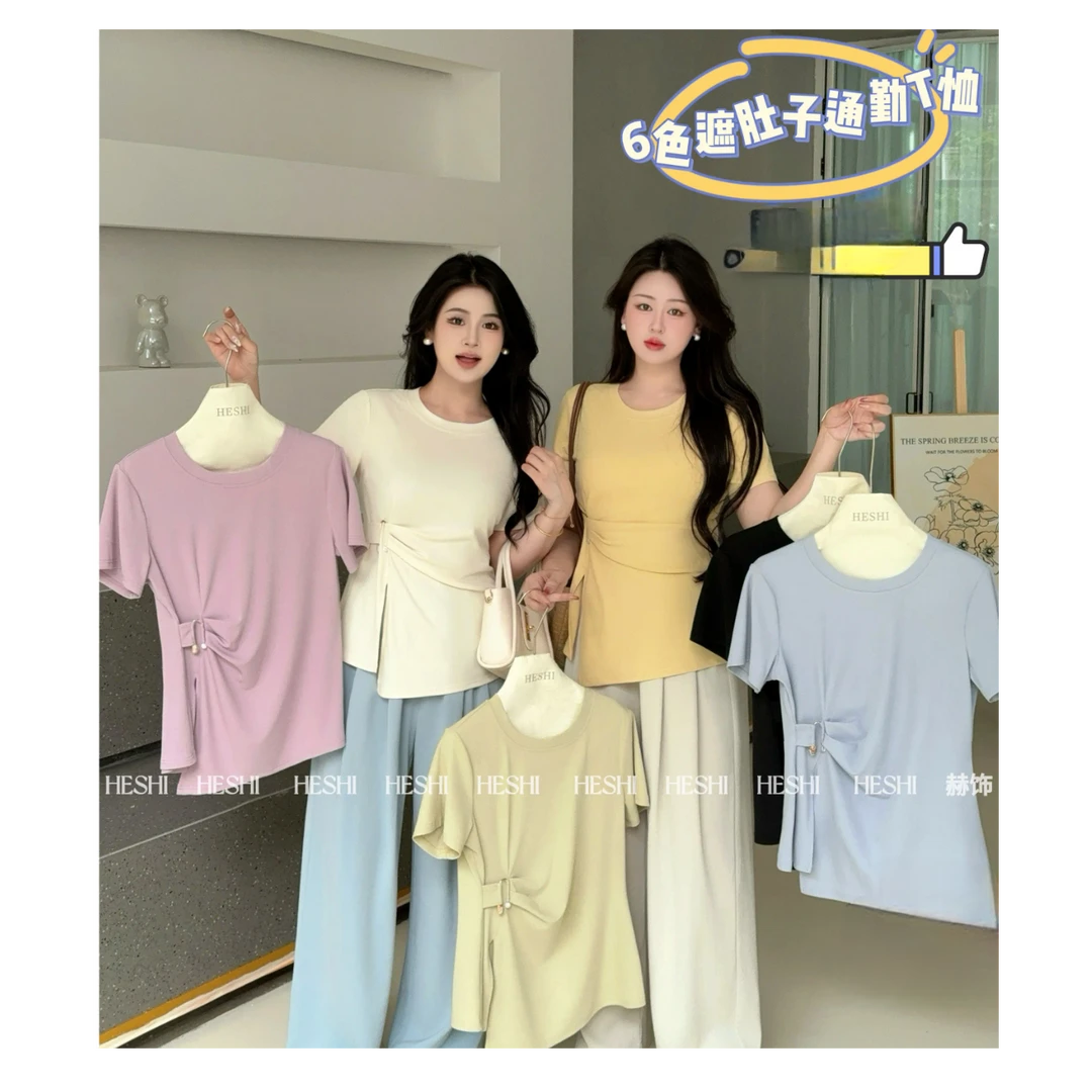 2025夏季大码胖MM新款短袖t恤时尚休闲小个子遮肉显瘦气质上衣