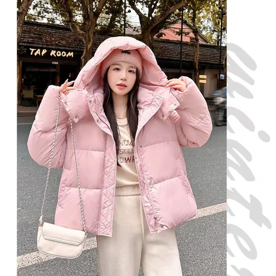 【娇娇】328韩版短款宽松羽绒服新款加厚设计感白鸭绒连帽外套