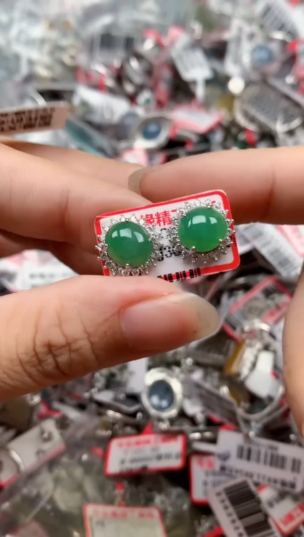 银S925镶嵌戒指翡翠天然A货缅甸翡翠