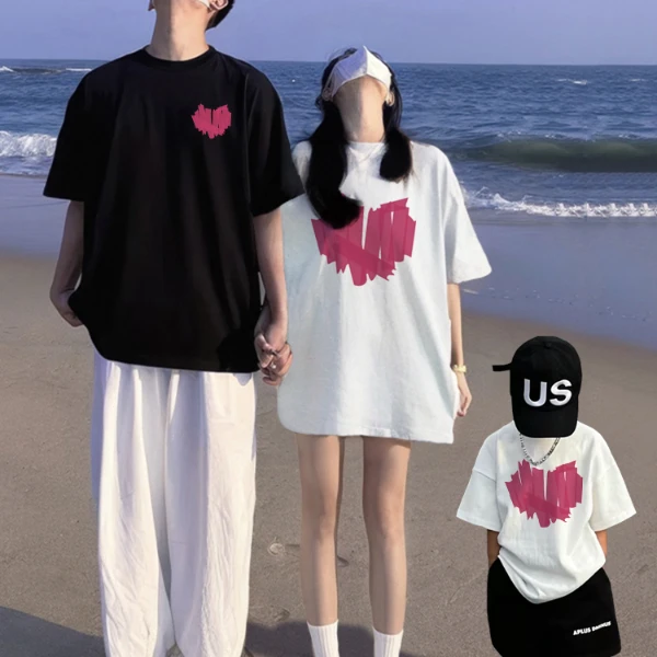 亲子装一家三口四口2025新款母子女海边高级感春夏季短袖t恤童装