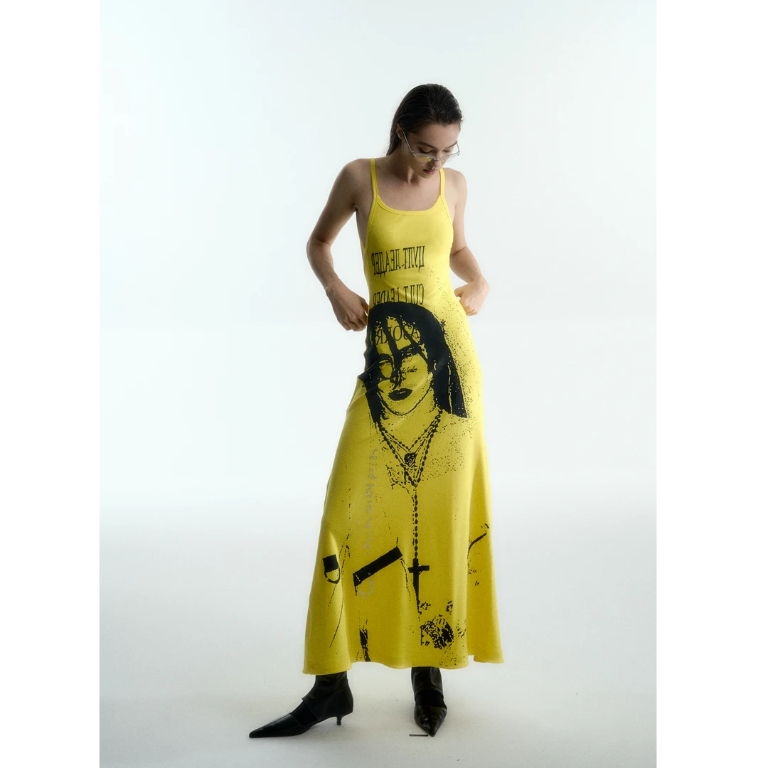 Razorr 双色印花烫钻无袖度假修身露背修身吊带裙长款连衣裙辣妹