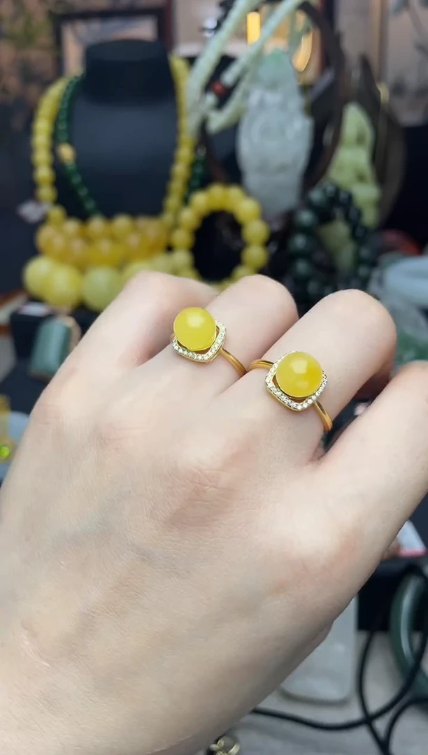 【闪购商品】琥珀戒指银S925镶嵌戒指多样性发其一f058
