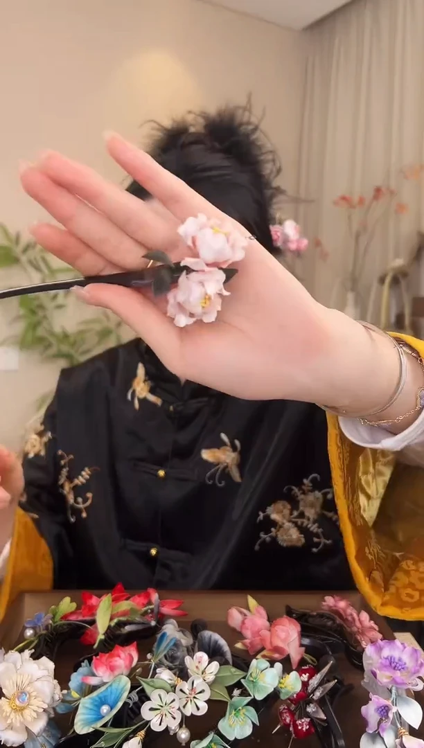 刺绣木芙蓉绒花发簪