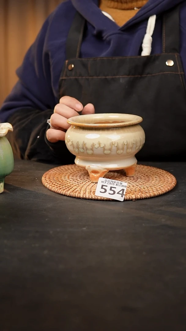 【闪购商品】瓷片554泥泥手工花盆口9高9