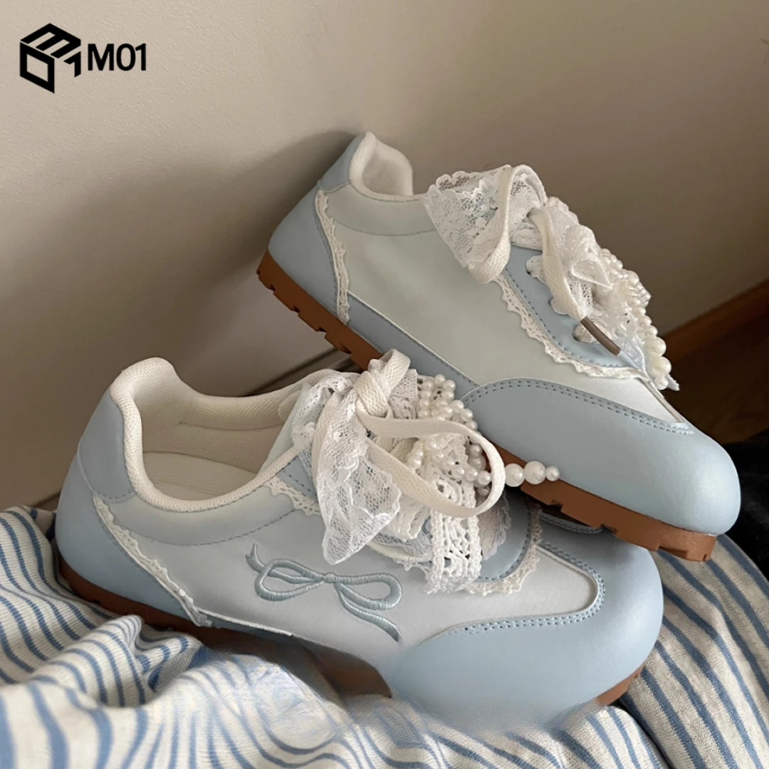M01芭蕾风鞋子女款夏季2025透气泡芙德训板鞋百搭小白鞋
