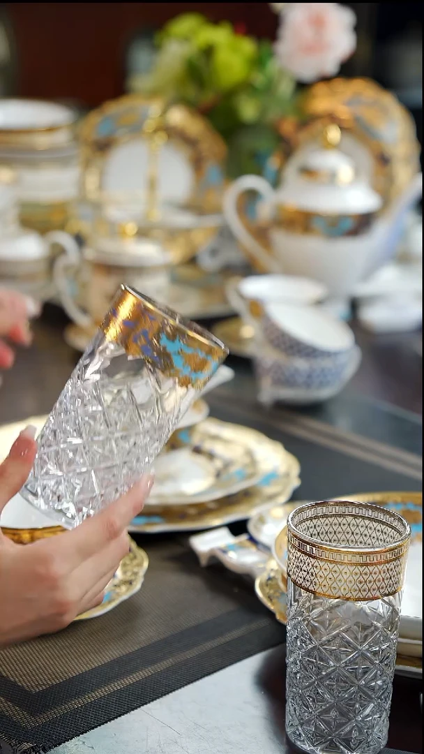 瓷片水晶玻璃杯2个