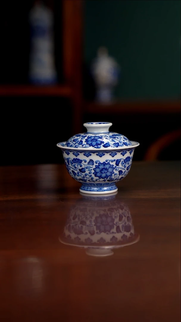 晓月柴窑 缠枝盖碗