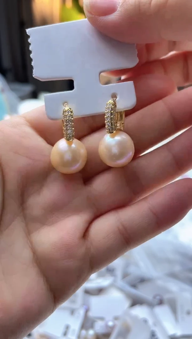 未镶嵌耳饰淡水珍珠13mm+中国红耳饰（多样性发一）