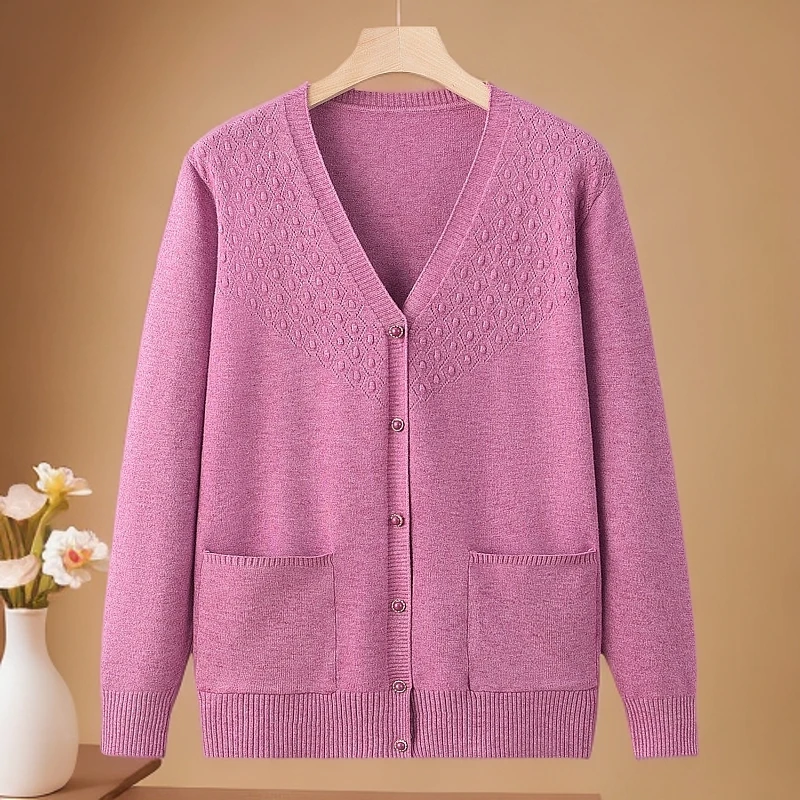 中年人女装春秋装毛衣开衫外套妈妈装长袖开春秋款V领针织衫宽松