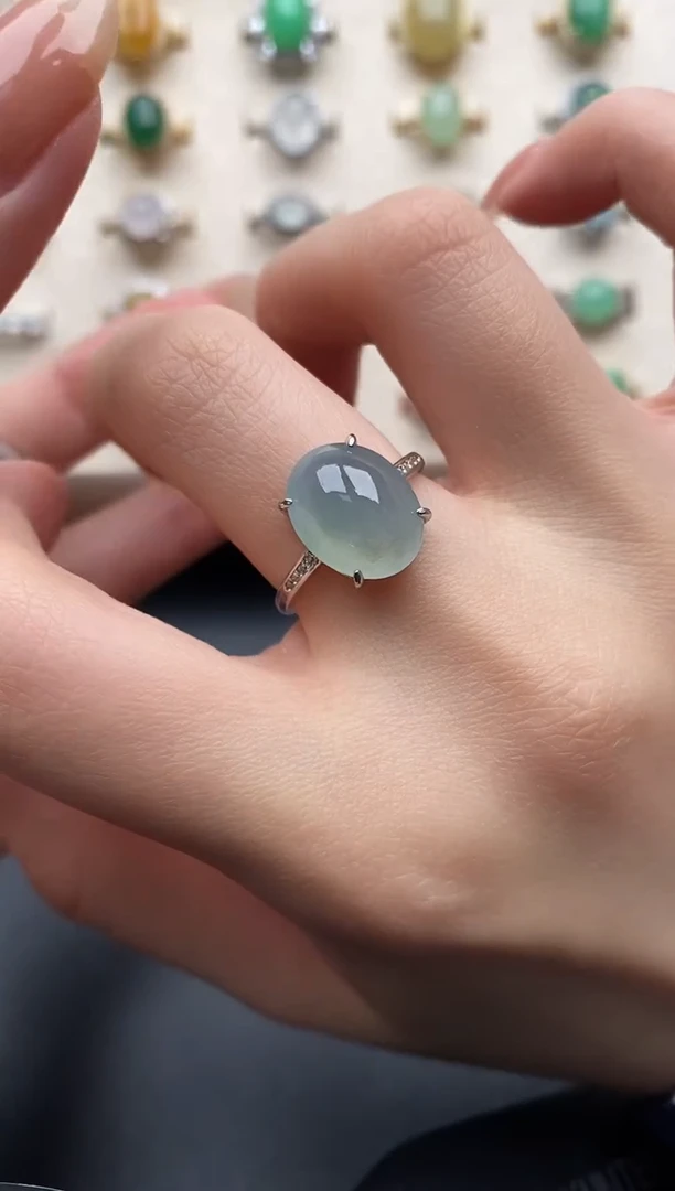 银S925镶嵌戒指翡翠一物一证一礼盒