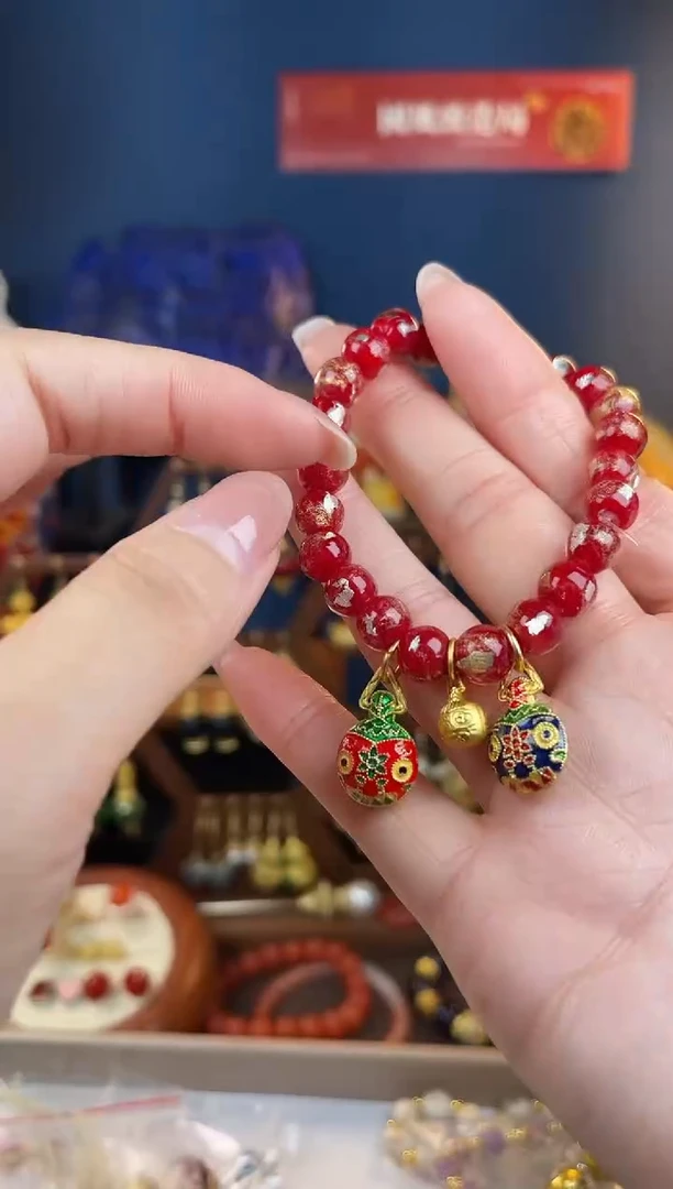 琉璃手工艺品淼**水，红色琉璃手串