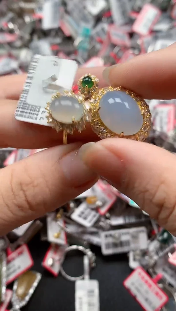 银S925镶嵌戒指翡翠天然A货缅甸翡翠