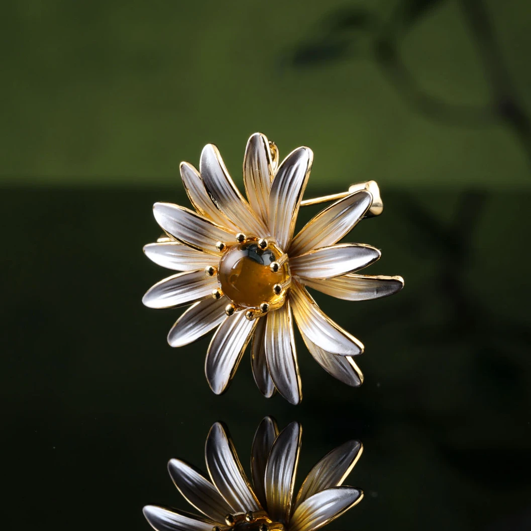 【意婵】《漫语》天然高品墨西哥蓝珀高级感气质合金胸针-YC86127