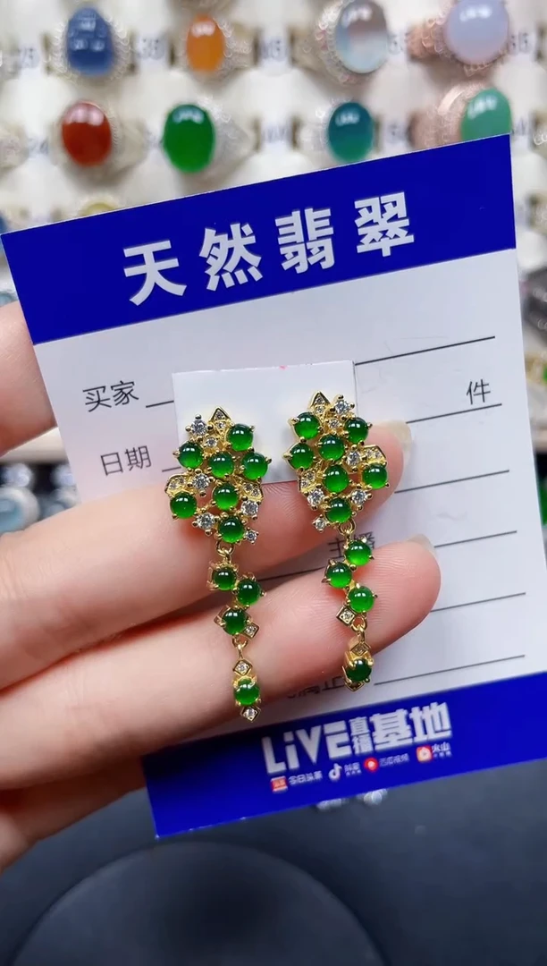 银S925镶嵌翡翠耳饰134